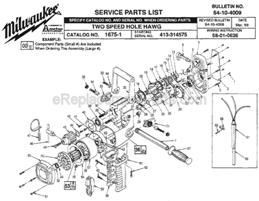 Page A Diagram and Parts List for 1675-1 SER 413-314575 Milwaukee Electric Drill