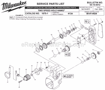 Page A Diagram and Parts List for 1675-1 SER 413A Milwaukee Electric Drill