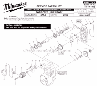 Page A Diagram and Parts List for 1675-1 SER 413B Milwaukee Electric Drill
