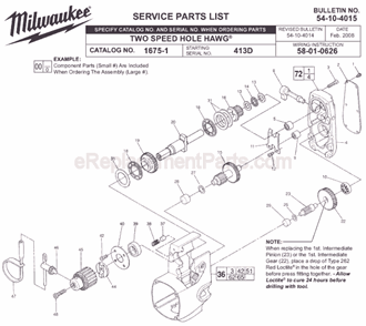 Page A Diagram and Parts List for 1675-1 SER 413D Milwaukee Electric Drill