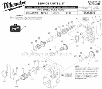 Page A Diagram and Parts List for 1675-1 SER 413E Milwaukee Electric Drill