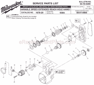 Page A Diagram and Parts List for 1678-20 SER 930A Milwaukee Electric Drill