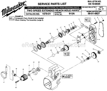 Page A Diagram and Parts List for 1679-01 SER 915A Milwaukee Electric Drill