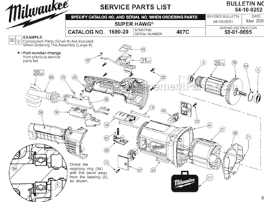 Part Location Diagram of 22-20-0150 Milwaukee Brush Holder Assembly