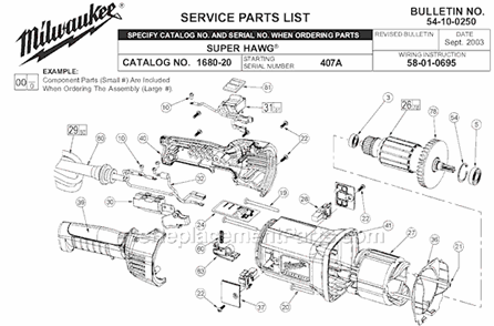 Page A Diagram and Parts List for 1680-20 SER 407A Milwaukee Electric Drill