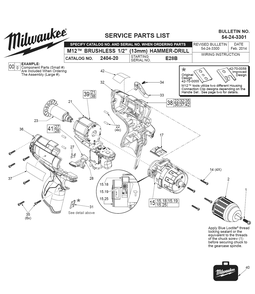Fig-0 Diagram and Parts List for 2404-22 E28B Milwaukee Cordless Drill