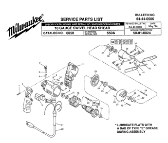 Fig-0 Diagram and Parts List for 6850 550A Milwaukee Nibbler & Shears