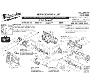 Fig-0 Diagram and Parts List for 2620-22 B58C Milwaukee Saw