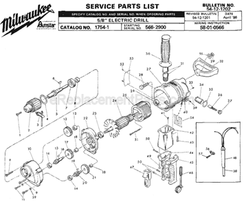 Page A Diagram and Parts List for 1754-1 SER 566-2900 Milwaukee Electric Drill