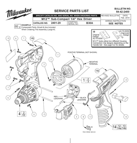 Fig-0 Diagram and Parts List for 2401-22 B30A Milwaukee Electric Drill