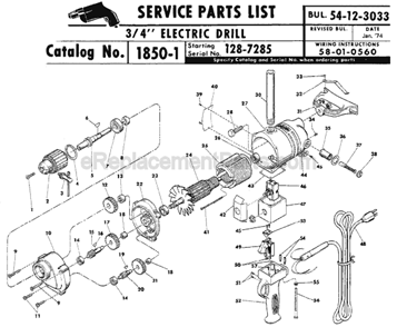 Page A Diagram and Parts List for 1850-1 SER 128-7285 Milwaukee Electric Drill
