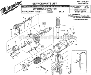 Page A Diagram and Parts List for 1854-1 SER 567A Milwaukee Electric Drill