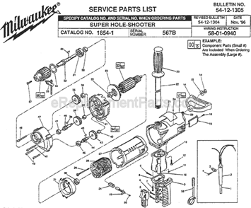 Page A Diagram and Parts List for 1854-1 SER 567B Milwaukee Electric Drill