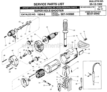 Page A Diagram and Parts List for 1854-3 SER 567-145000 Milwaukee Electric Drill