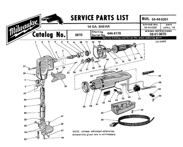 Fig-0 Diagram and Parts List for 6810 444-4176 Milwaukee Nibbler & Shears