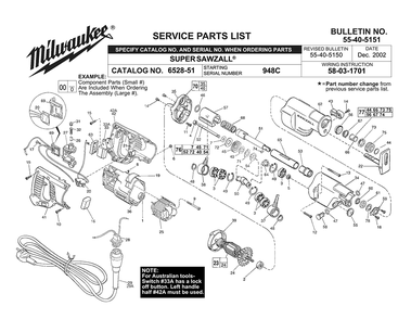 Fig-0 Diagram and Parts List for 6528-51 948C Milwaukee Saw