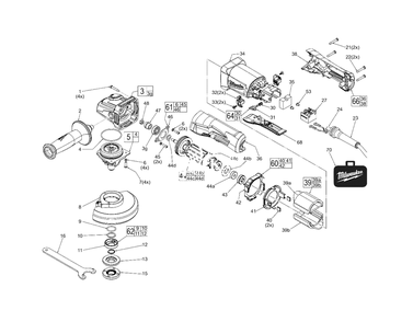 4.5-Inch Compact Angle Grinder With Paddle Switch With Lock-On Diagram and Parts List for 6141-59A H75A Milwaukee Angle Grinder