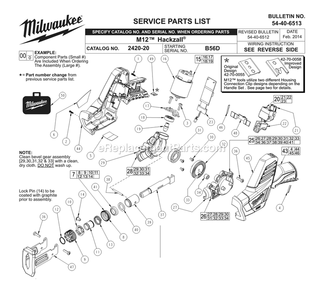 Page A Diagram and Parts List for 2420-20 B56D Milwaukee Circular Saw