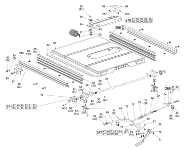 Fig-0 Diagram and Parts List for 2736-20 J35A Milwaukee Table Saw