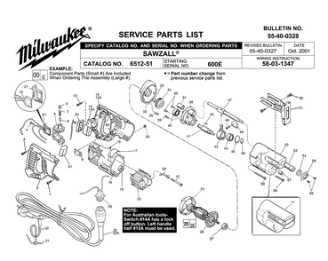 Fig-0 Diagram and Parts List for 6512-51 600E Milwaukee Saw