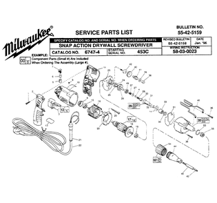 Fig-0 Diagram and Parts List for 6747-4 453C Milwaukee Electric Drill