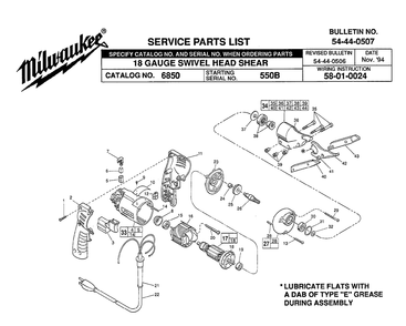 Fig-0 Diagram and Parts List for 6850 550B Milwaukee Nibbler & Shears