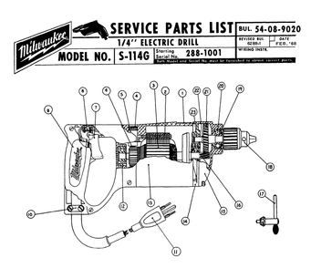 Fig-0 Diagram and Parts List for S114G 288-1001 Milwaukee Electric Drill