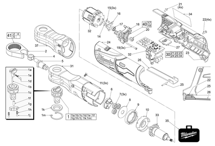 Fig-0 Diagram and Parts List for 2557-20 J19A Milwaukee Cordless Drill