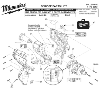Fig-0 Diagram and Parts List for 2402-20 E26C Milwaukee Electric Drill
