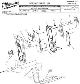 Page A Diagram and Parts List for 2217-20 B83A Milwaukee Worklight & Flashlight