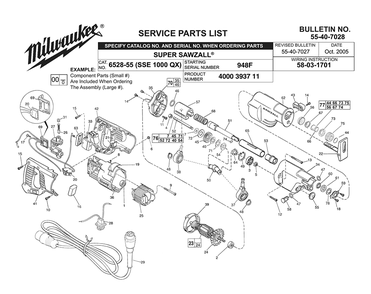 Fig-0 Diagram and Parts List for 6528-55 948F Milwaukee Saw