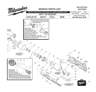 Fig-0 Diagram and Parts List for 2457-21 D54B Milwaukee Cordless Drill