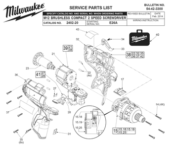 Fig-0 Diagram and Parts List for 2402-20 E26A Milwaukee Electric Drill