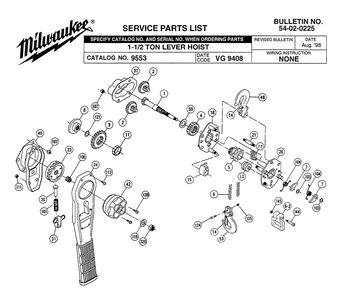 Fig-0 Diagram and Parts List for 9553 VG 9408 Milwaukee Hoist & Winch