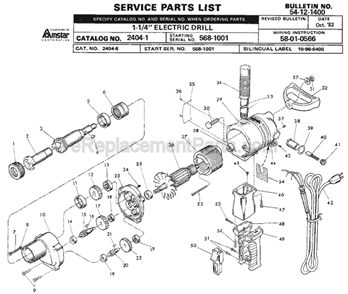 Page A Diagram and Parts List for 2404-1 SER 568-1001 Milwaukee Drill Press