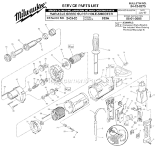 Page A Diagram and Parts List for 2405-20 SER 933A Milwaukee Electric Drill