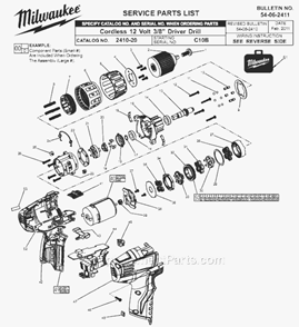 Page A Diagram and Parts List for 2410-20 C10B Milwaukee Cordless Drill