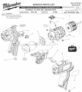 Page A Diagram and Parts List for 2411-20 SER C72A Milwaukee Hammer Drill