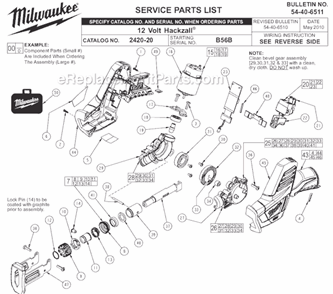 Part Location Diagram of 23-30-0020 Milwaukee Motor Assembly