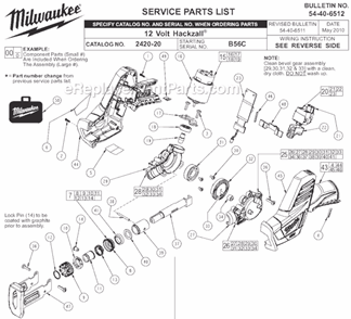 Page A Diagram and Parts List for 2420-20 SER B56C Milwaukee Reciprocating Saw