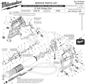Part Location Diagram of 44-86-1400 Milwaukee Self-locking Retaining Ring