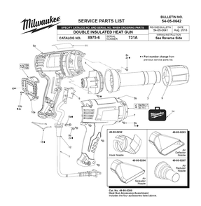 Fig-0 Diagram and Parts List for 8985 731A Milwaukee Heat Gun