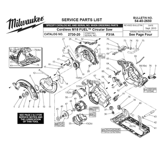 Fig-0 Diagram and Parts List for 2730-22 F31A Milwaukee Saw