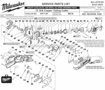Page A Diagram and Parts List for 2471-22 SER B61A Milwaukee Pipe Tools