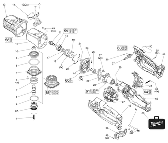 Fig-0 Diagram and Parts List for 2808-20 L25A Milwaukee Drill