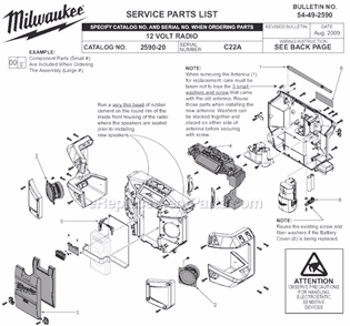 Page A Diagram and Parts List for 2590-20 SER C22A Milwaukee Radio