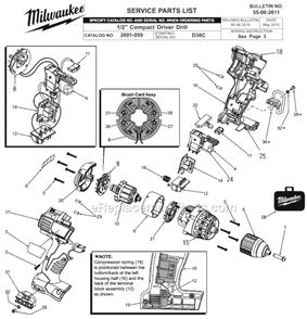 Page A Diagram and Parts List for 2601-059 SER D36C Milwaukee Electric Drill