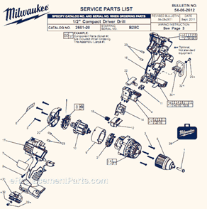 Page A Diagram and Parts List for 2601-20 B28C Milwaukee Electric Drill