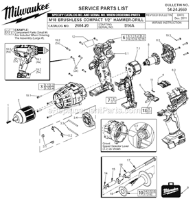 Page A Diagram and Parts List for 2604-20 D56A Milwaukee Hammer Drill