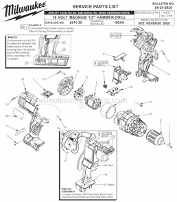 Page A Diagram and Parts List for 2611-20  Milwaukee Hammer Drill